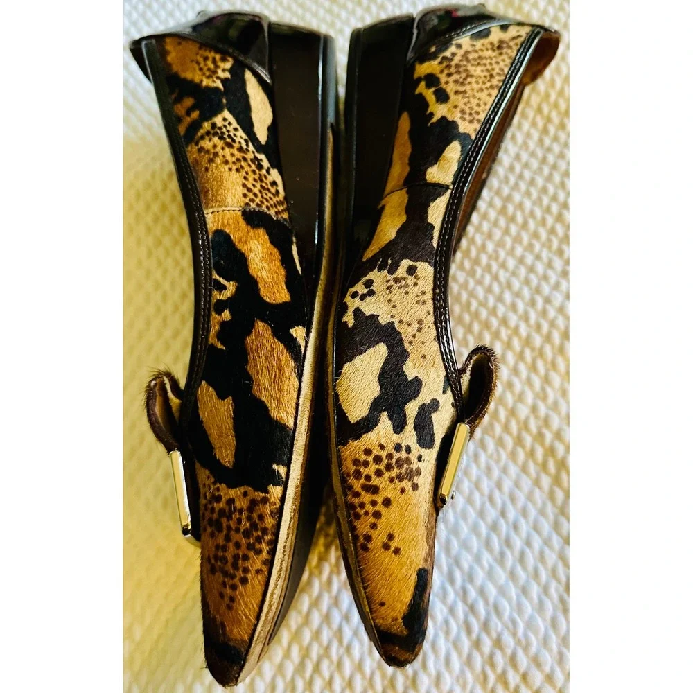 Donald J Pliner Nila Leopard Calf Hair Wedge Pumps Brown Animal Print 8M